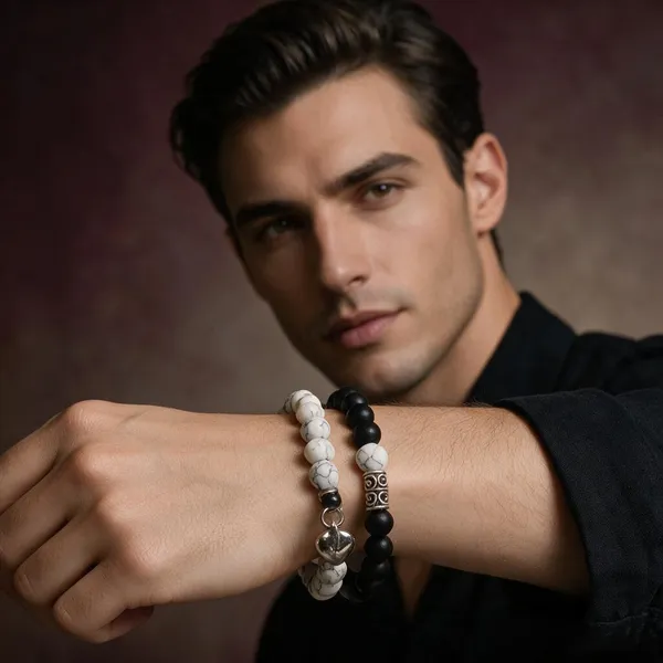 Black_And_White_Beaded_Bracelet_Set_For_Men