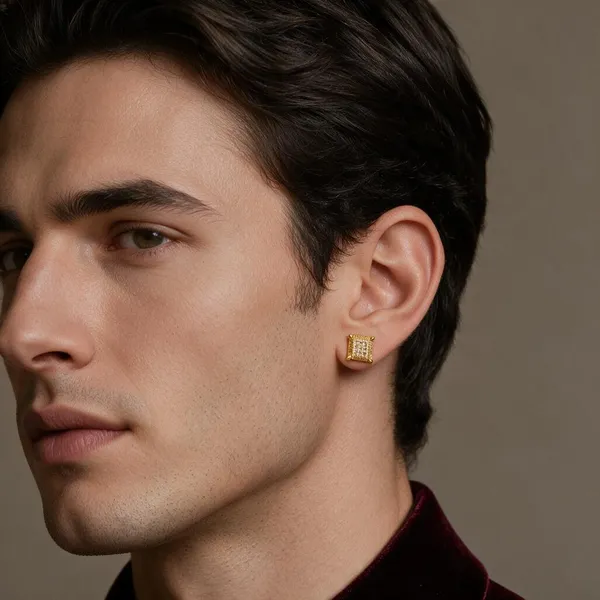 Gold_Tone_Square_Stud_Earrings_For_Men