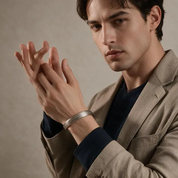 Silver_Tone_Greek_Key_Bangle_Bracelet_For_Men