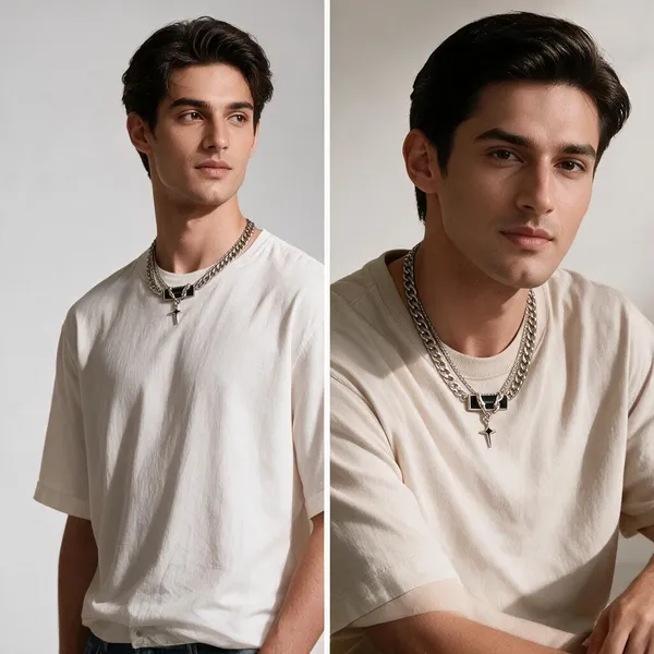 Silver_Tone_Layered_Cross_Pendant_Necklace_For_Men