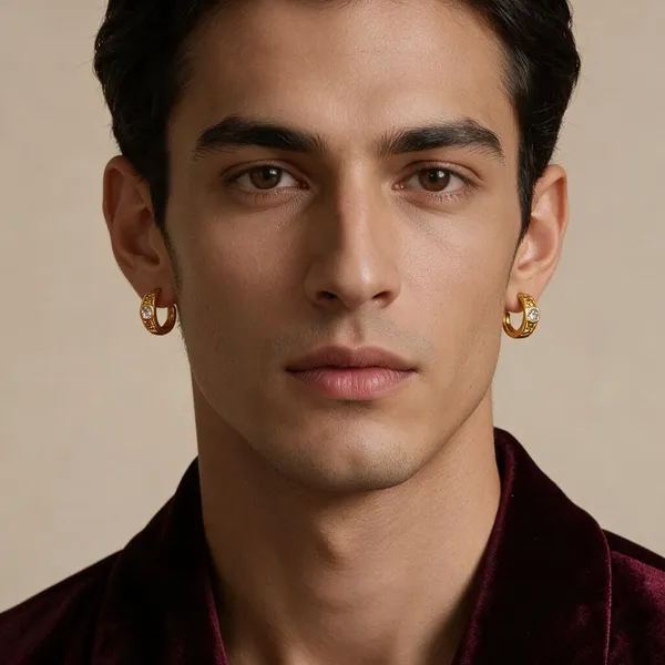 Gold_Tone_Embellished_Hoop_Earrings_For_Men