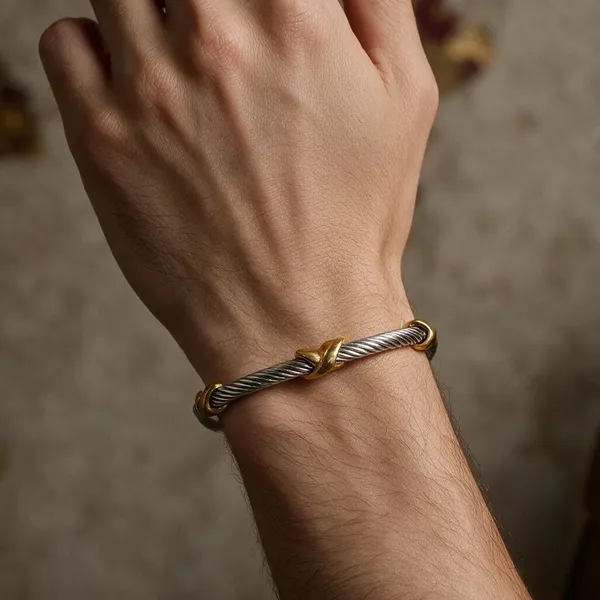 Silver_Gold_Tone_Twisted_Cuff_Bracelet_For_Men