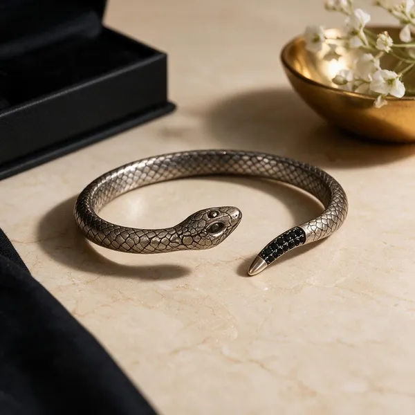 Silver_Tone_Snake_Design_Cuff_Bracelet_For_Men