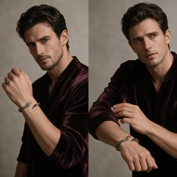Silver_Tone_Snake_Design_Cuff_Bracelet_For_Men