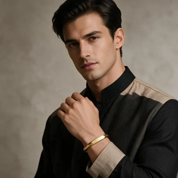 Gold_Metal_Open_Cuff_Bracelet_For_Men