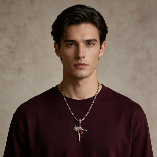 Silver_Compass_Heart_Pendant_Necklace_For_Men