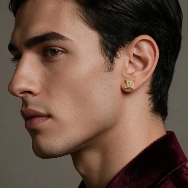Gold_Tone_Square_Stud_Earrings_For_Men