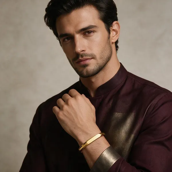 Gold_Metal_Open_Cuff_Bracelet_For_Men