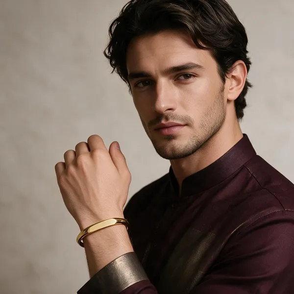 Gold_Metal_Open_Cuff_Bracelet_For_Men