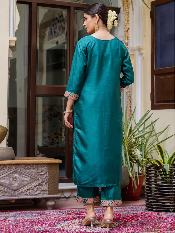 Teal_Green_Silk_Blend_Readymade_Suit_With_Bandhani_Dupatta