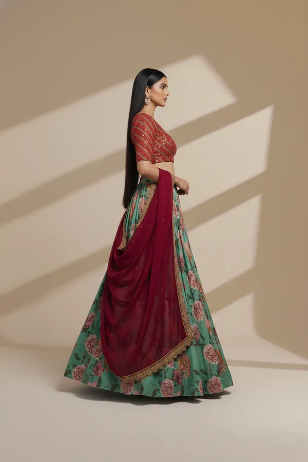 Blue_Printed_Sequins_Thread_With_Zari_Organza_Lehenga_Choli_Default_Title