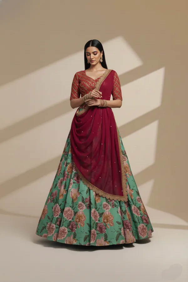 Blue_Printed_Sequins_Thread_With_Zari_Organza_Lehenga_Choli_Default_Title