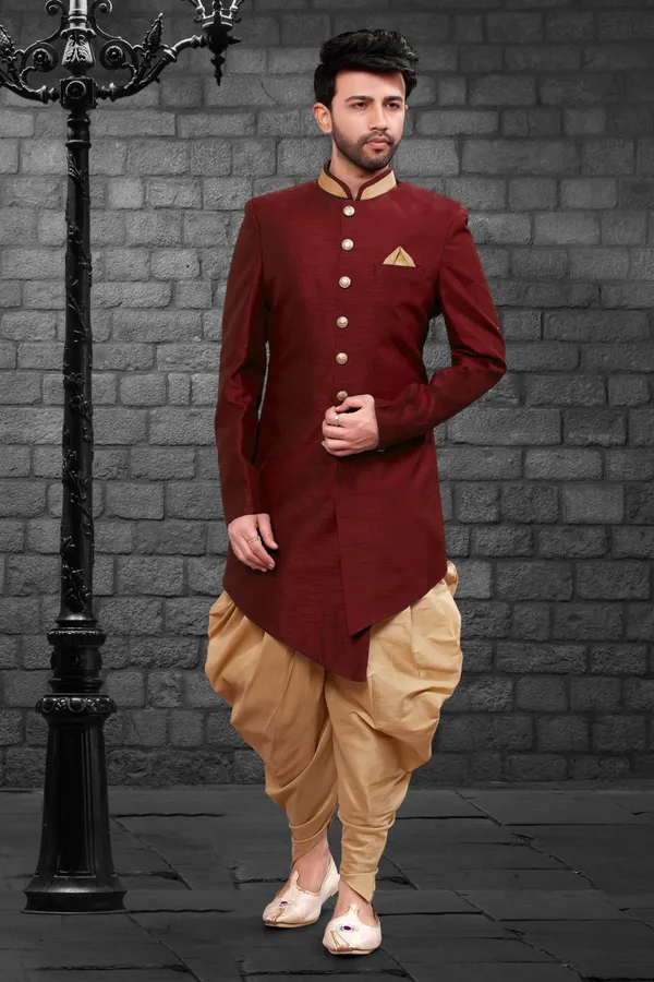 Men_S_Readymade_Maroon_Chiku_Indo_Western_Function_Wear_Set