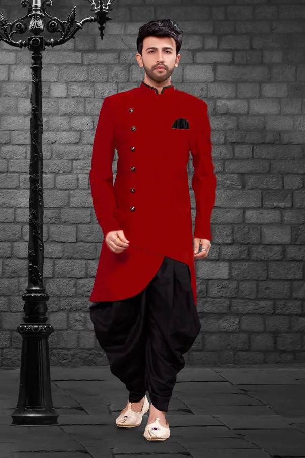 Maroon_Black_Readymade_Heavy_Men_S_Indo_Western_Function_Wear_Set