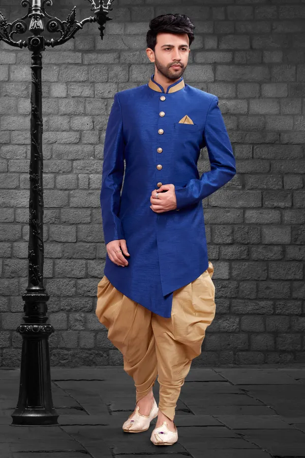 Royal_Blue_Chiku_Heavy_Readymade_Men_S_Indo_Western_Ensemble_With_Dhoti_Style