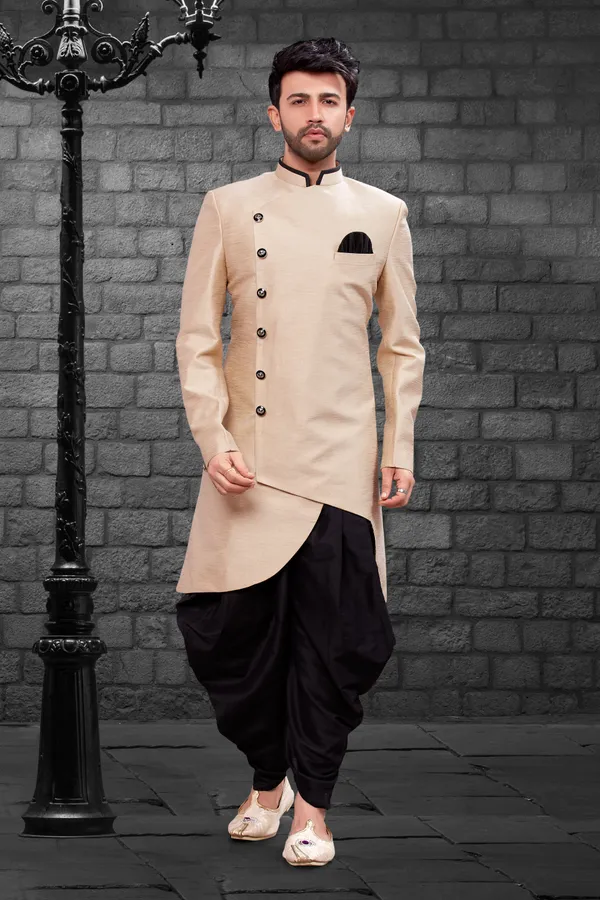 Cream_Black_Heavy_Readymade_Men_S_Indo_Western_Set_With_Classic_Dhoti_Style