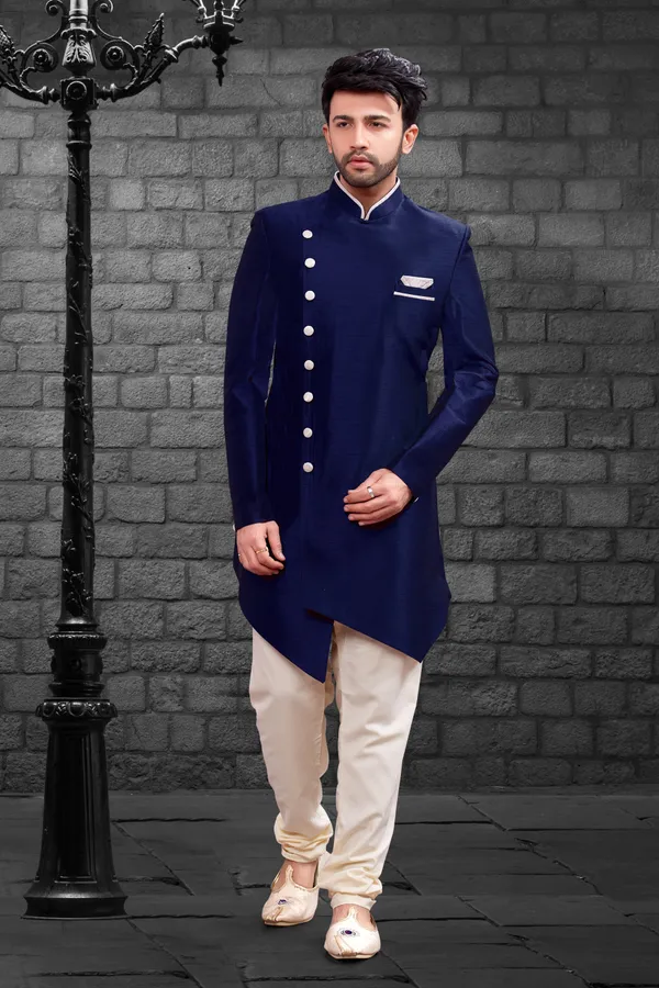 Navy_Blue_Cream_Heavy_Readymade_Men_S_Indo_Western_Set_With_Tailored_Pant_Style