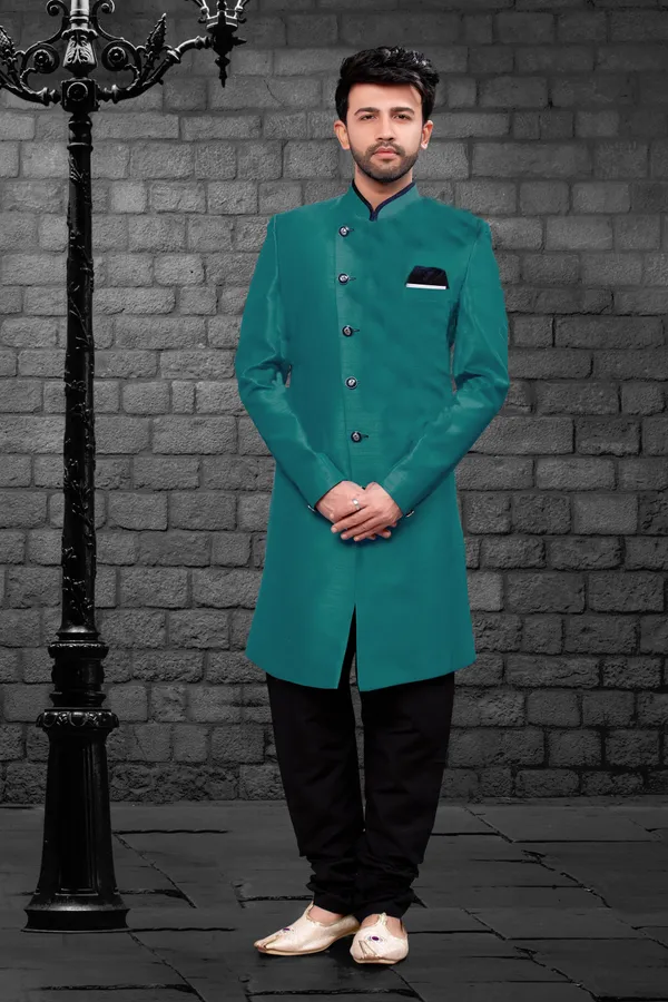 Rama_Green_Black_Heavy_Readymade_Men_S_Indo_Western_Set_With_Modern_Pant_Style