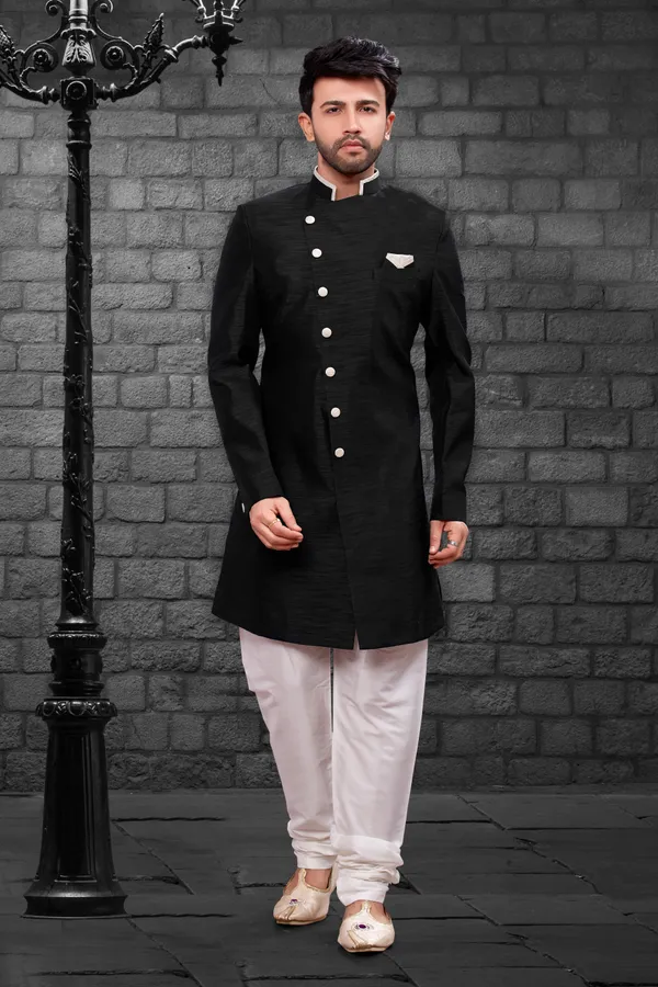 Black_Off_White_Heavy_Readymade_Men_S_Indo_Western_Set_With_Refined_Pant_Style