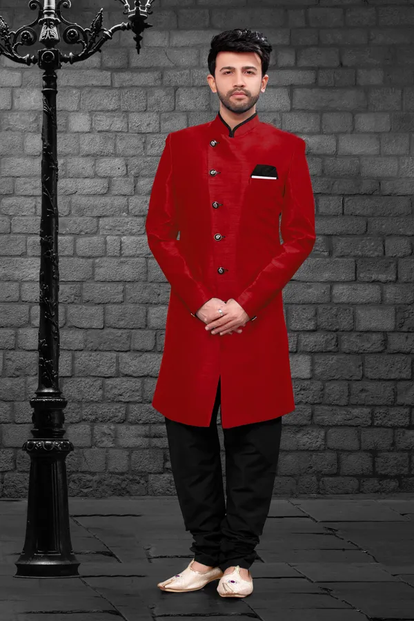 Red_Black_Heavy_Readymade_Men_S_Indo_Western_Set_With_Contemporary_Pant_Style