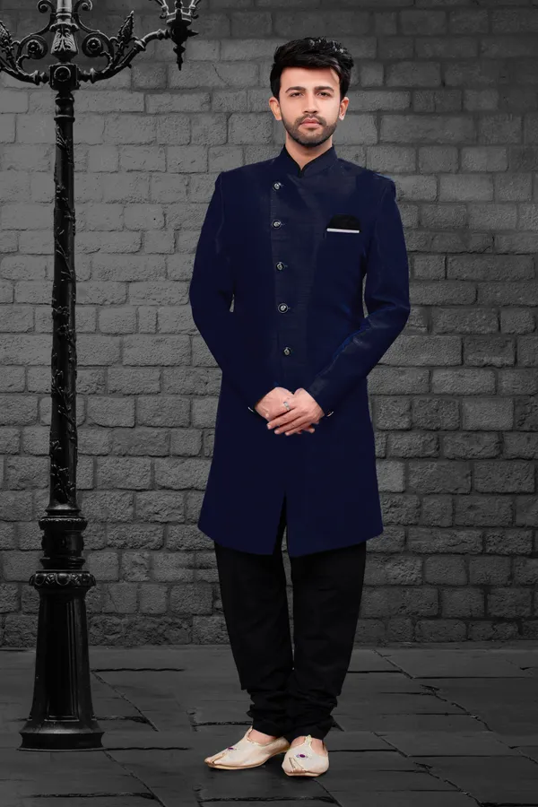Navy_Blue_Black_Heavy_Readymade_Men_S_Indo_Western_Set_With_Structured_Pant_Style