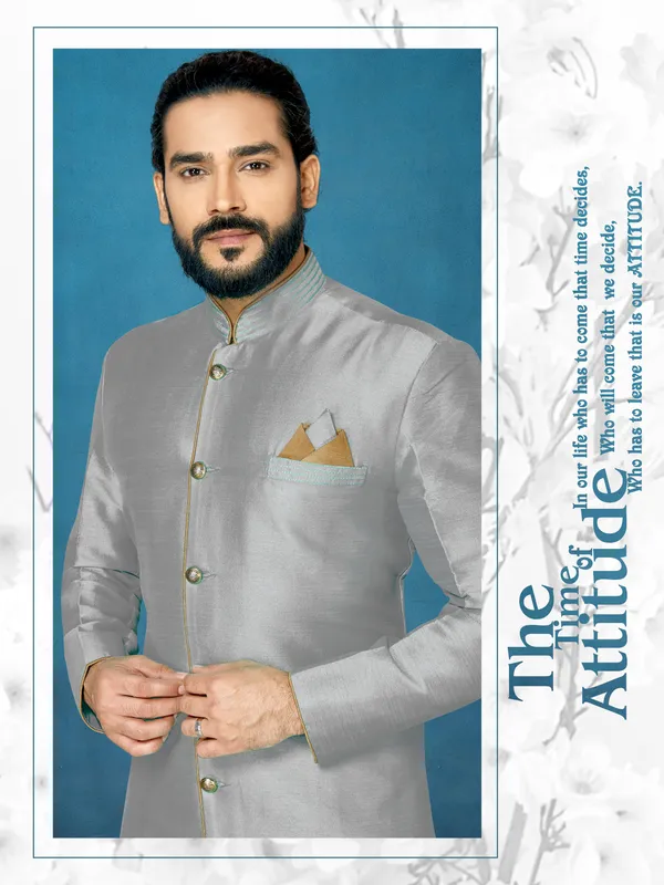 Gray_Readymade_Heavy_Men_S_Indo_Western_Function_Wear_Set_With_Dhoti