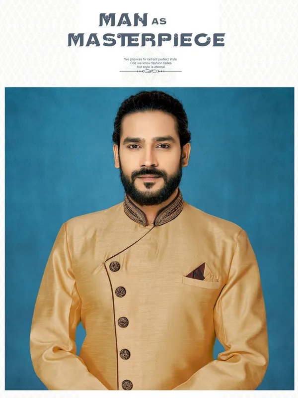 Chiku_Readymade_Heavy_Men_S_Indo_Western_Function_Wear_Set_With_Dhoti