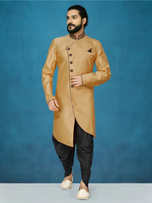 Chiku_Readymade_Heavy_Men_S_Indo_Western_Function_Wear_Set_With_Dhoti