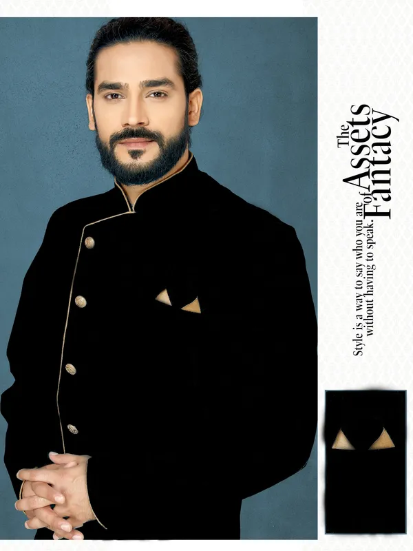 Black_Readymade_Heavy_Men_S_Indo_Western_Function_Wear_Set_With_Dhoti