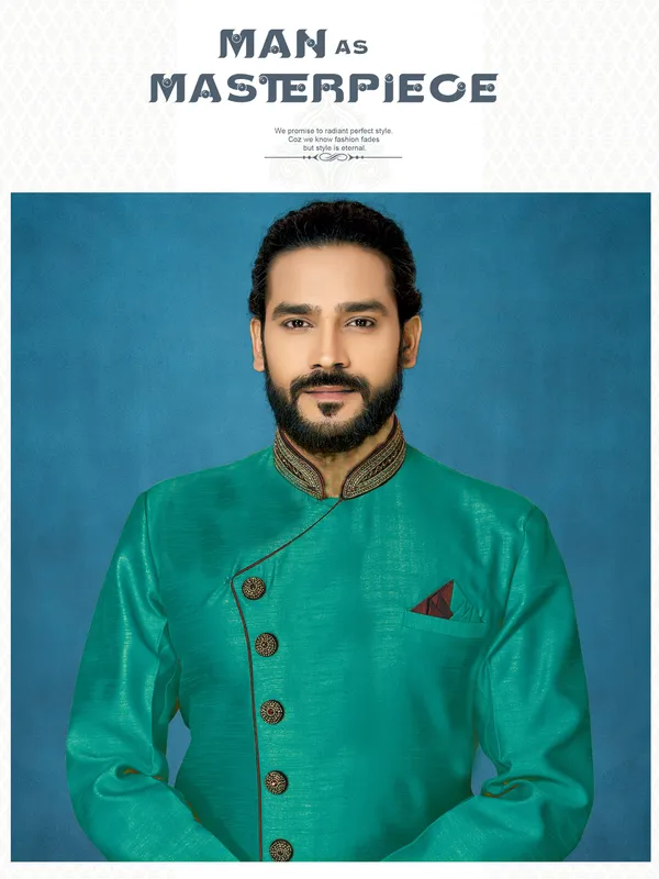 Rama_Green_Readymade_Heavy_Men_S_Indo_Western_Function_Wear_Set_With_Dhoti