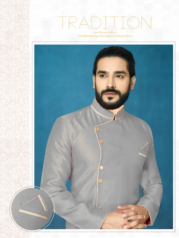 Gray_Readymade_Heavy_Men_S_Indo_Western_Function_Wear_Set_With_Breaches_Pant