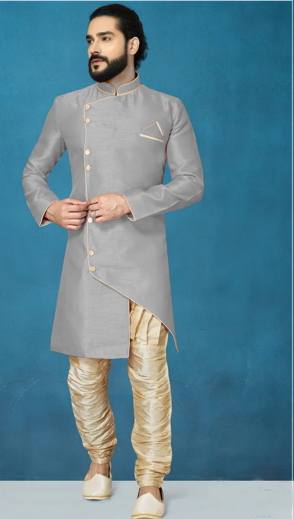 Gray_Readymade_Heavy_Men_S_Indo_Western_Function_Wear_Set_With_Breaches_Pant