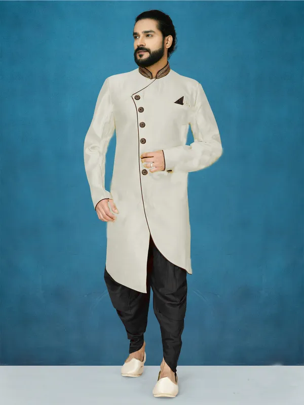 Off_White_Readymade_Heavy_Men_S_Indo_Western_Function_Wear_Set_With_Dhoti