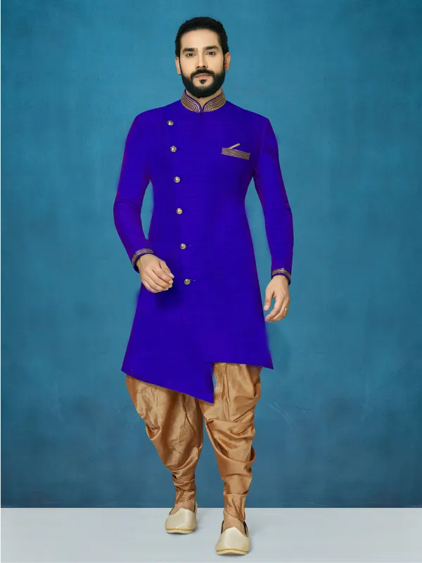 Royal_Blue_Readymade_Heavy_Men_S_Indo_Western_Function_Wear_Set_With_Dhoti