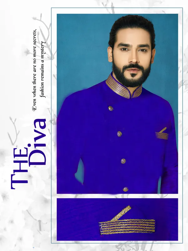 Royal_Blue_Readymade_Heavy_Men_S_Indo_Western_Function_Wear_Set_With_Dhoti