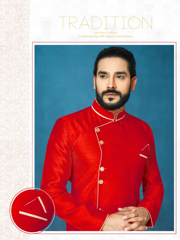 Red_Readymade_Heavy_Men_S_Indo_Western_Function_Wear_Set_With_Breaches_Pant