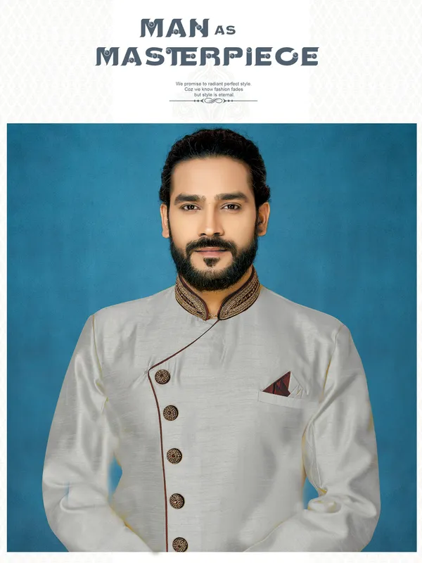 Gray_Readymade_Heavy_Men_S_Indo_Western_Function_Wear_Set_With_Dhoti