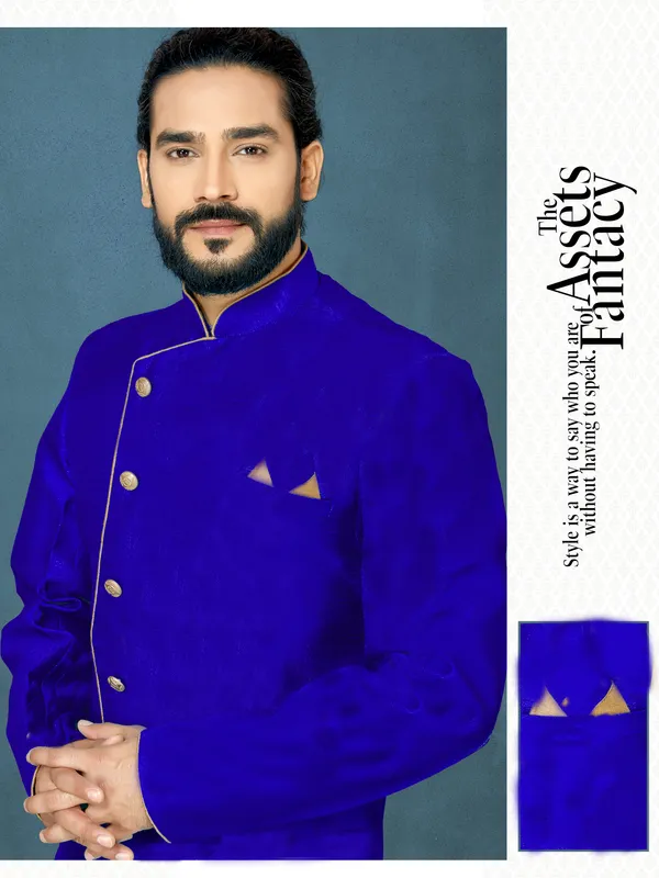 Royal_Blue_Readymade_Heavy_Men_S_Indo_Western_Function_Wear_Set_With_Dhoti