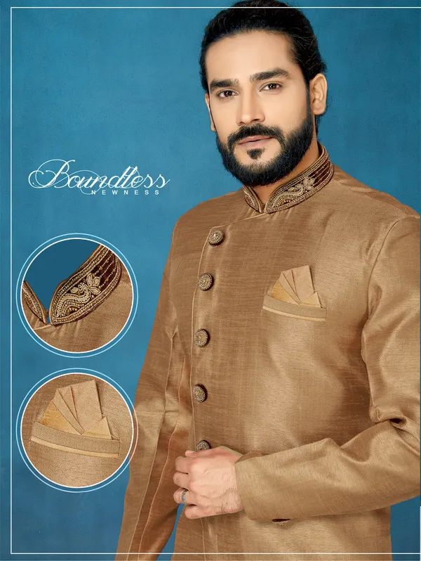 Chiku_Readymade_Heavy_Men_S_Indo_Western_Function_Wear_Set_With_Dhoti