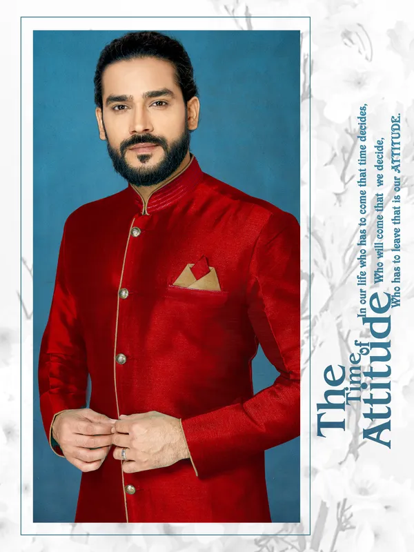 Maroon_Readymade_Heavy_Men_S_Indo_Western_Function_Wear_Set_With_Dhoti