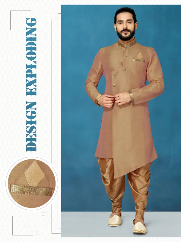Chiku_Readymade_Heavy_Men_S_Indo_Western_Function_Wear_Set_With_Dhoti