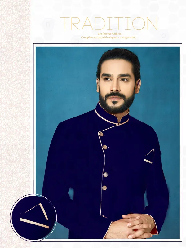 Navy_Blue_Readymade_Heavy_Men_S_Indo_Western_Function_Wear_Set_With_Breaches_Pant
