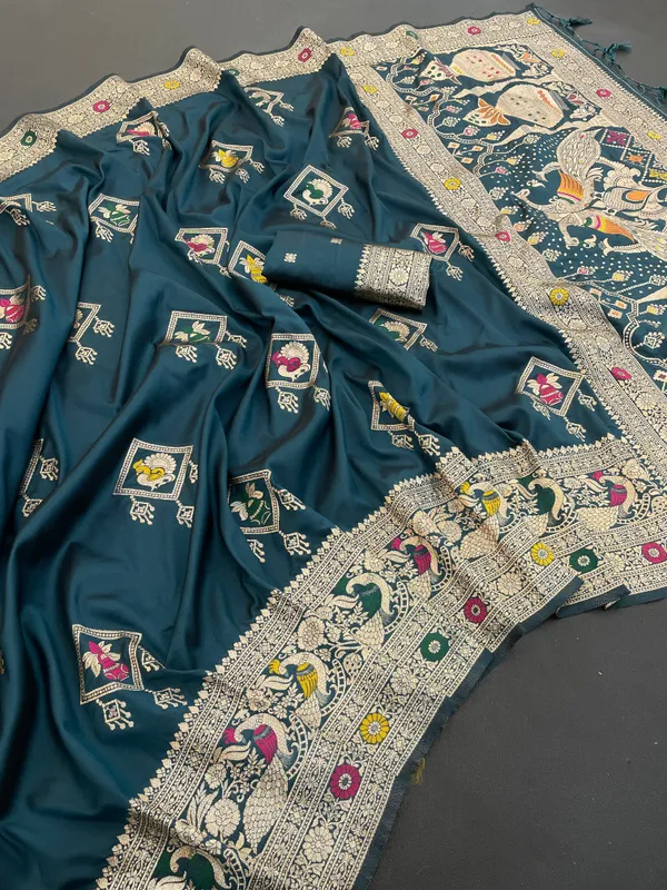 Ethnivo_Teal_Green_Handwoven_Silk_Saree_With_Antique_Zari_Border_Default_Title