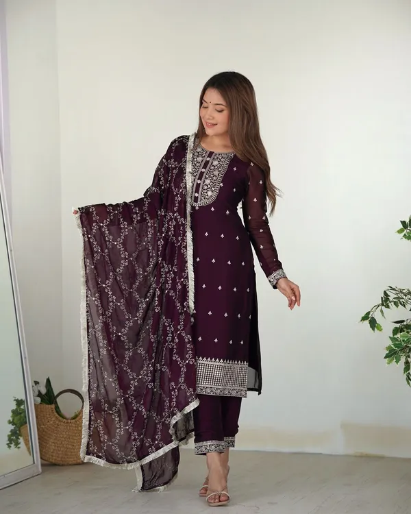 Wine_Premium_Designer_Rangoli_Silk_Readymade_Suit