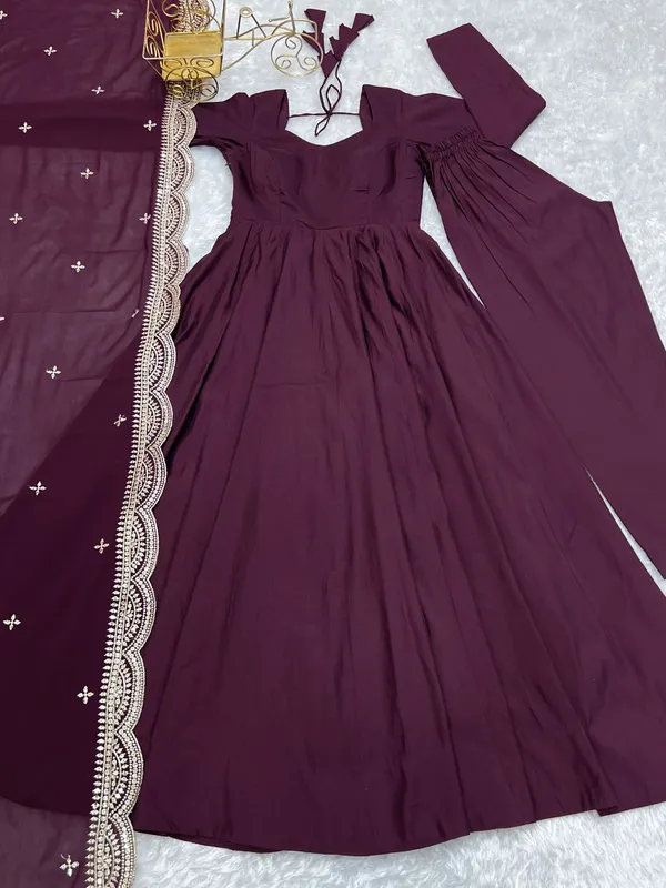 Heavy_Designer_Wine_Chanderi_Readymade_Suit