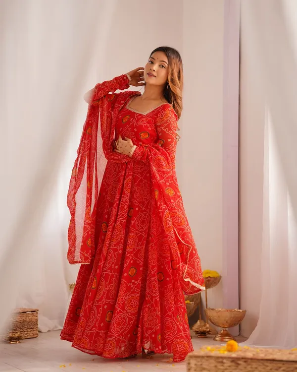 Traditional_Red_Chiffon_Bandhej_Anarkali_Readymade_Suit