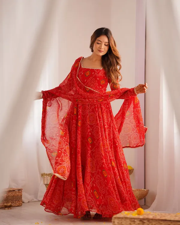 Traditional_Red_Chiffon_Bandhej_Anarkali_Readymade_Suit