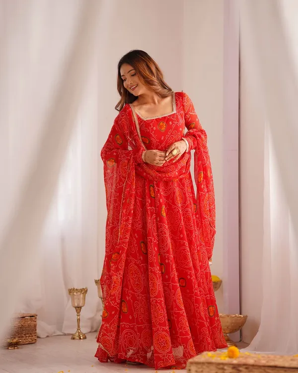 Traditional_Red_Chiffon_Bandhej_Anarkali_Readymade_Suit
