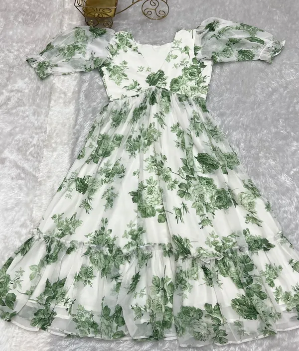 White_Green_Casual_Party_Wear_Lightweight_Flowy_Readymade_Suit