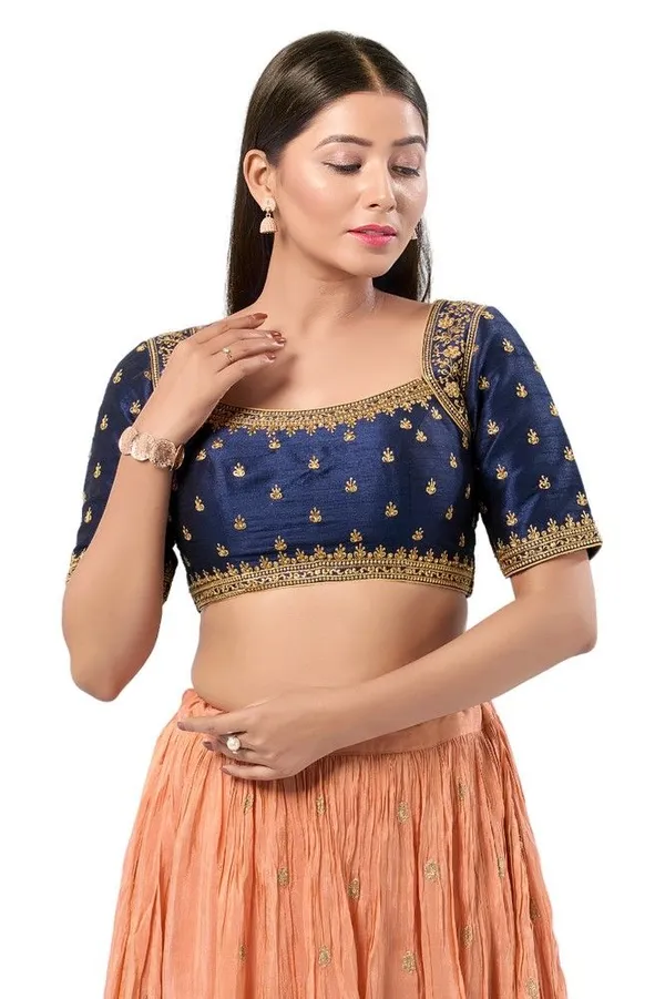 Navy_Blue_Mulberry_Silk_Designer_Readymade_Blous